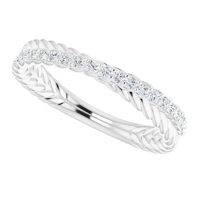 Rope Pattern Round Diamond Wedding Band Criss Cross Ring