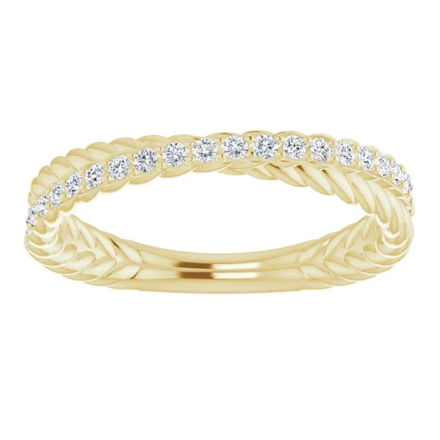 Rope Pattern Round Diamond Wedding Band Criss Cross Ring