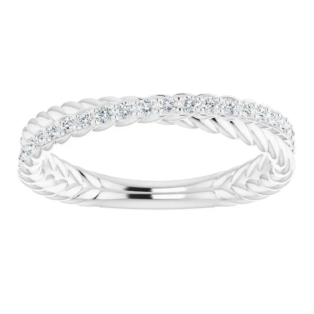 Rope Pattern Round Diamond Wedding Band Criss Cross Ring