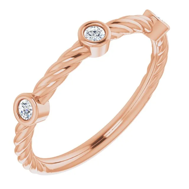 Rope Pattern Wedding Band Round Diamond Anniversary Ring
