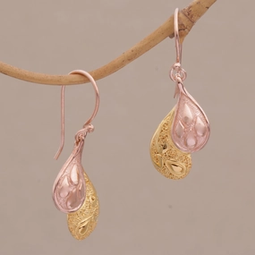 Rosy Paisleys Rose Gold Plated Sterling Silver Dangle Earrings from Bali