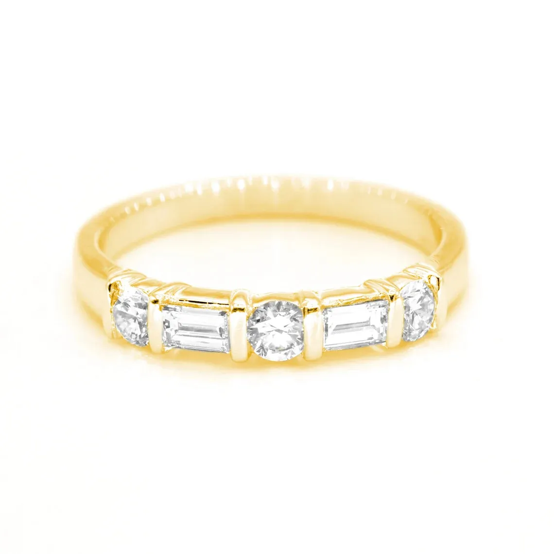 Round and Baguette Diamond Band, Bar Set Diamond Anniversary Ring