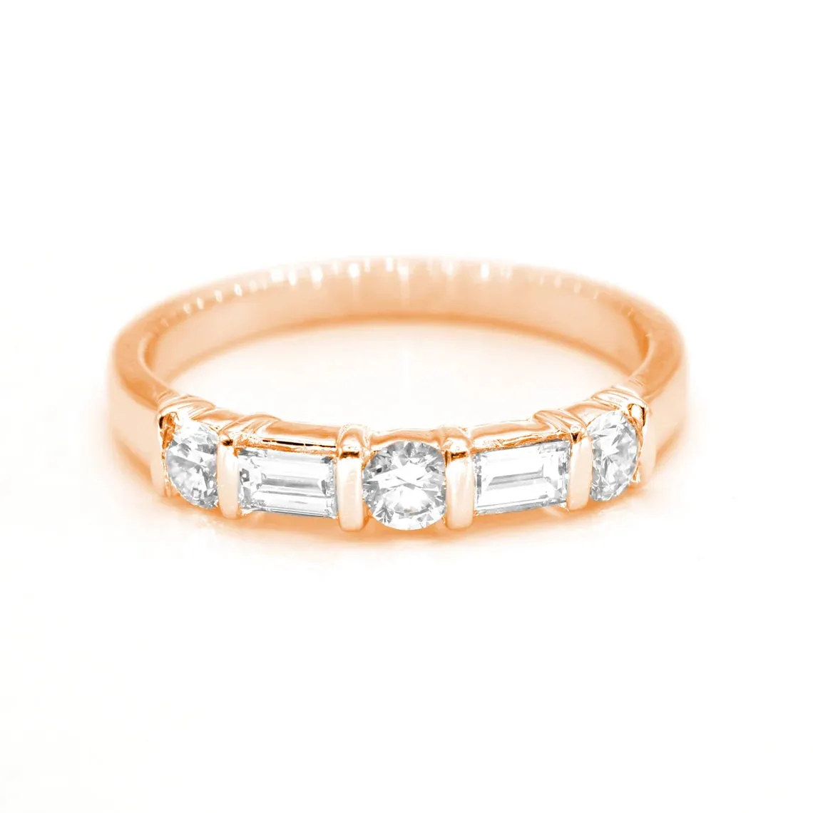 Round and Baguette Diamond Band, Bar Set Diamond Anniversary Ring