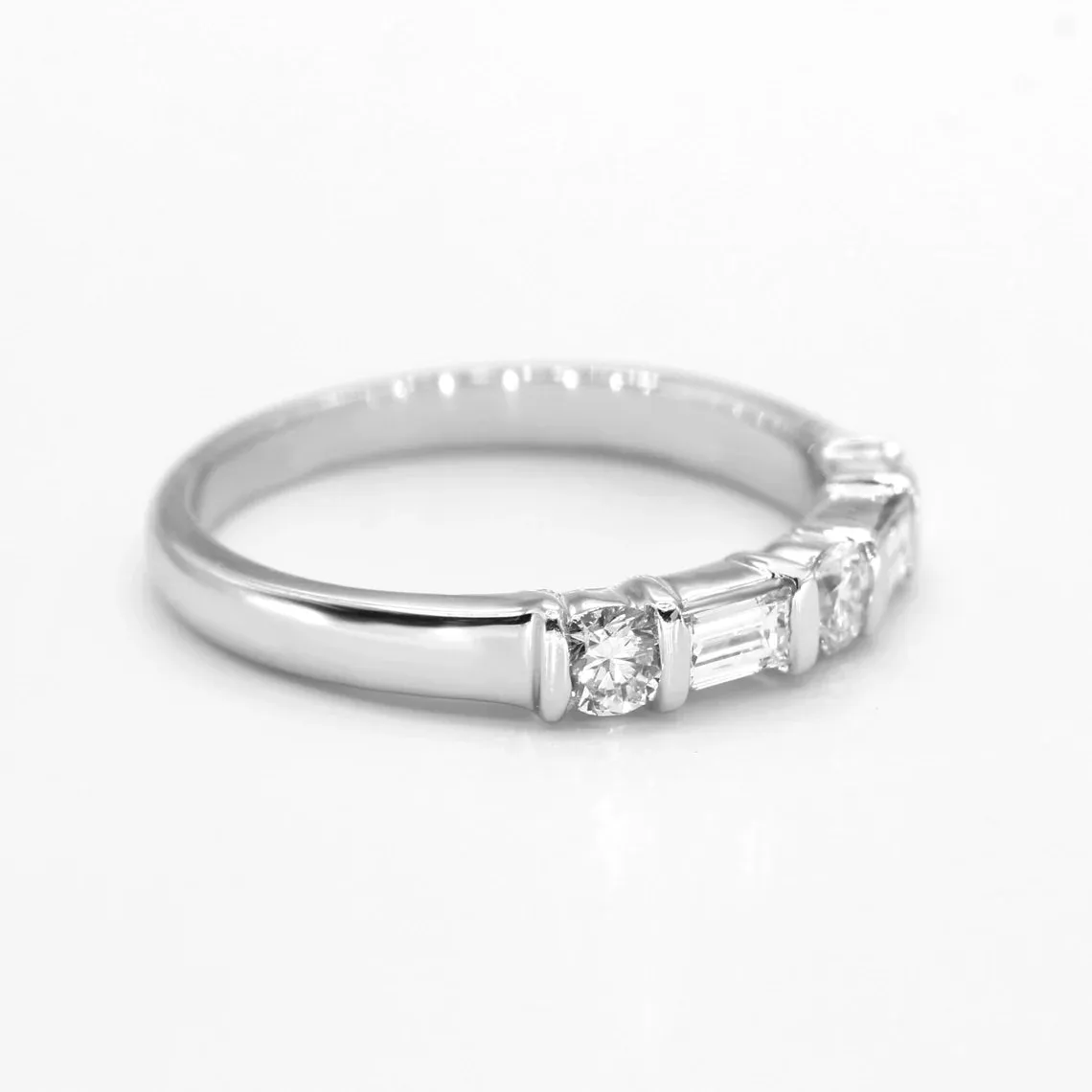 Round and Baguette Diamond Band, Bar Set Diamond Anniversary Ring