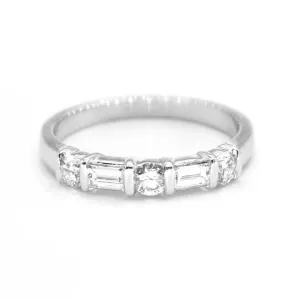 Round and Baguette Diamond Band, Bar Set Diamond Anniversary Ring
