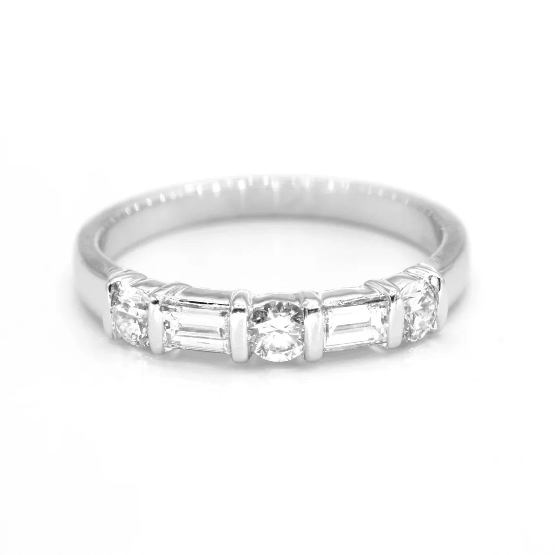 Round and Baguette Diamond Band, Bar Set Diamond Anniversary Ring