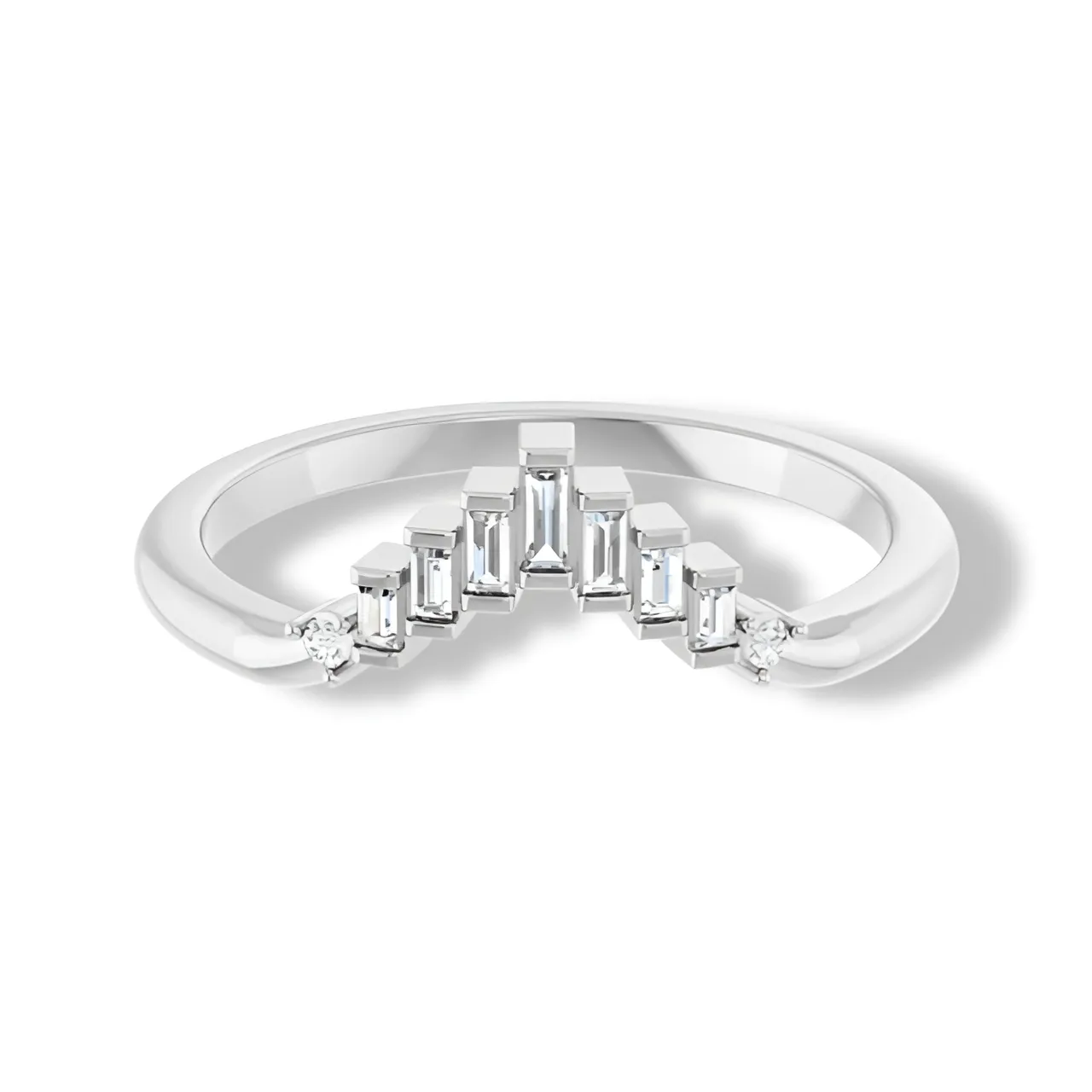 Round and Baguette Diamond Curved Band
