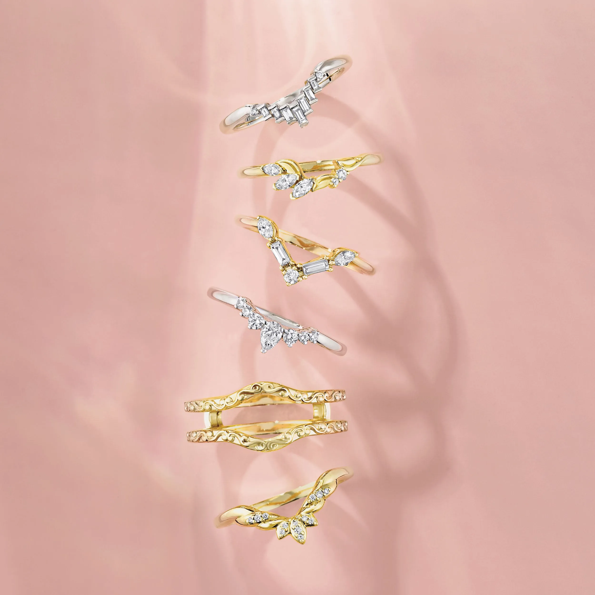Round and Baguette Diamond Curved Band