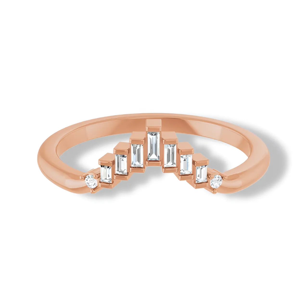 Round and Baguette Diamond Curved Band