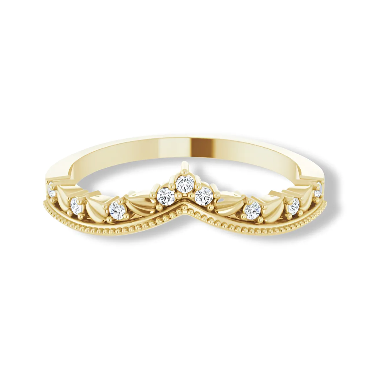 Round Diamond Crown Style Curved Band
