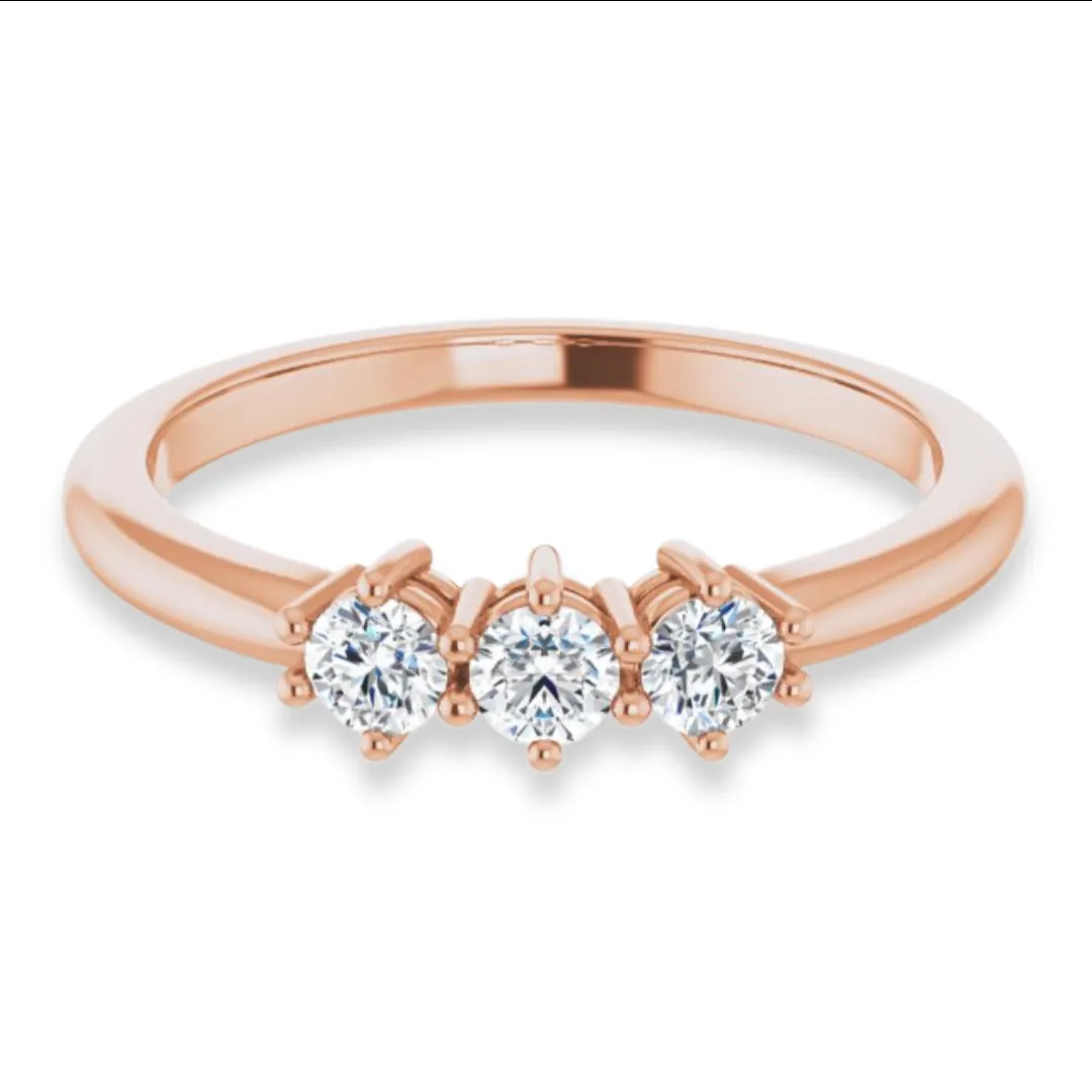 Round Diamond Three Stone Wedding Band