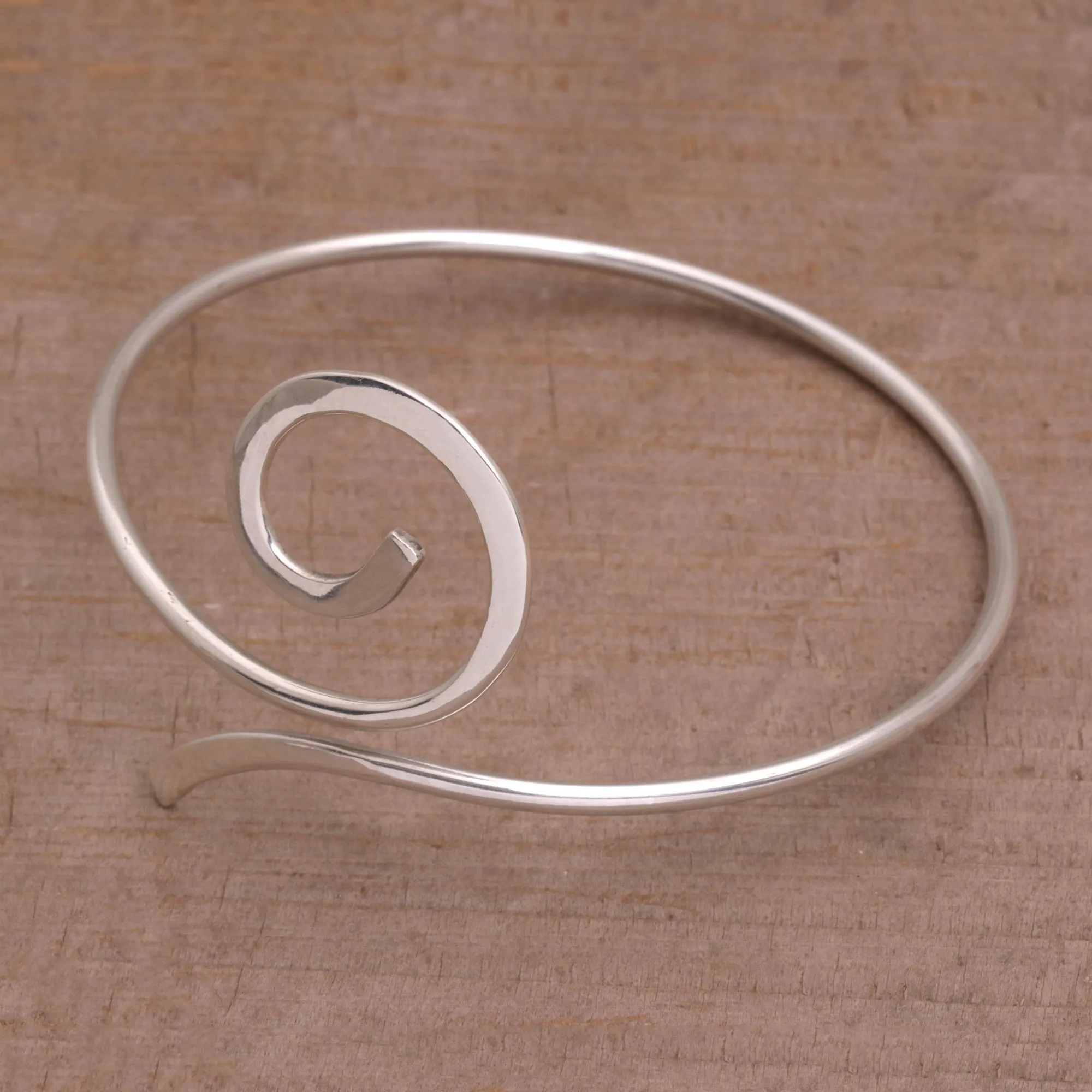 Royal Swirl Artisan Crafted Sterling Silver Spiral Armlet from Bali