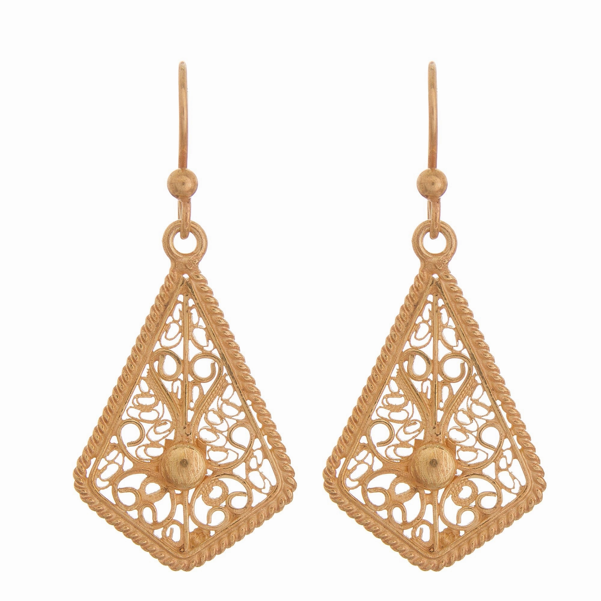Royal Scroll in Gold Gold-Plated Sterling Silver Filigree Kite Dangle Earrings