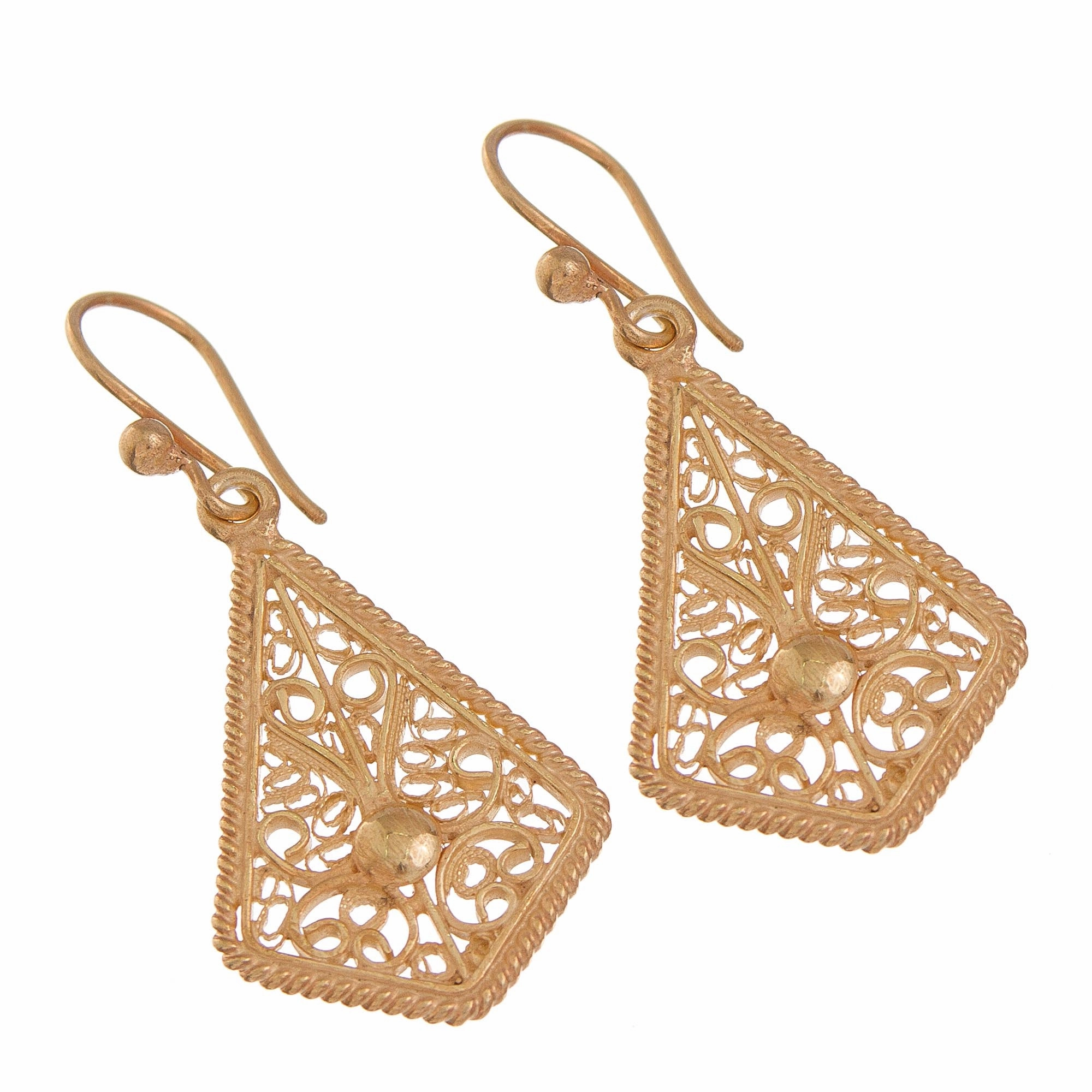 Royal Scroll in Gold Gold-Plated Sterling Silver Filigree Kite Dangle Earrings