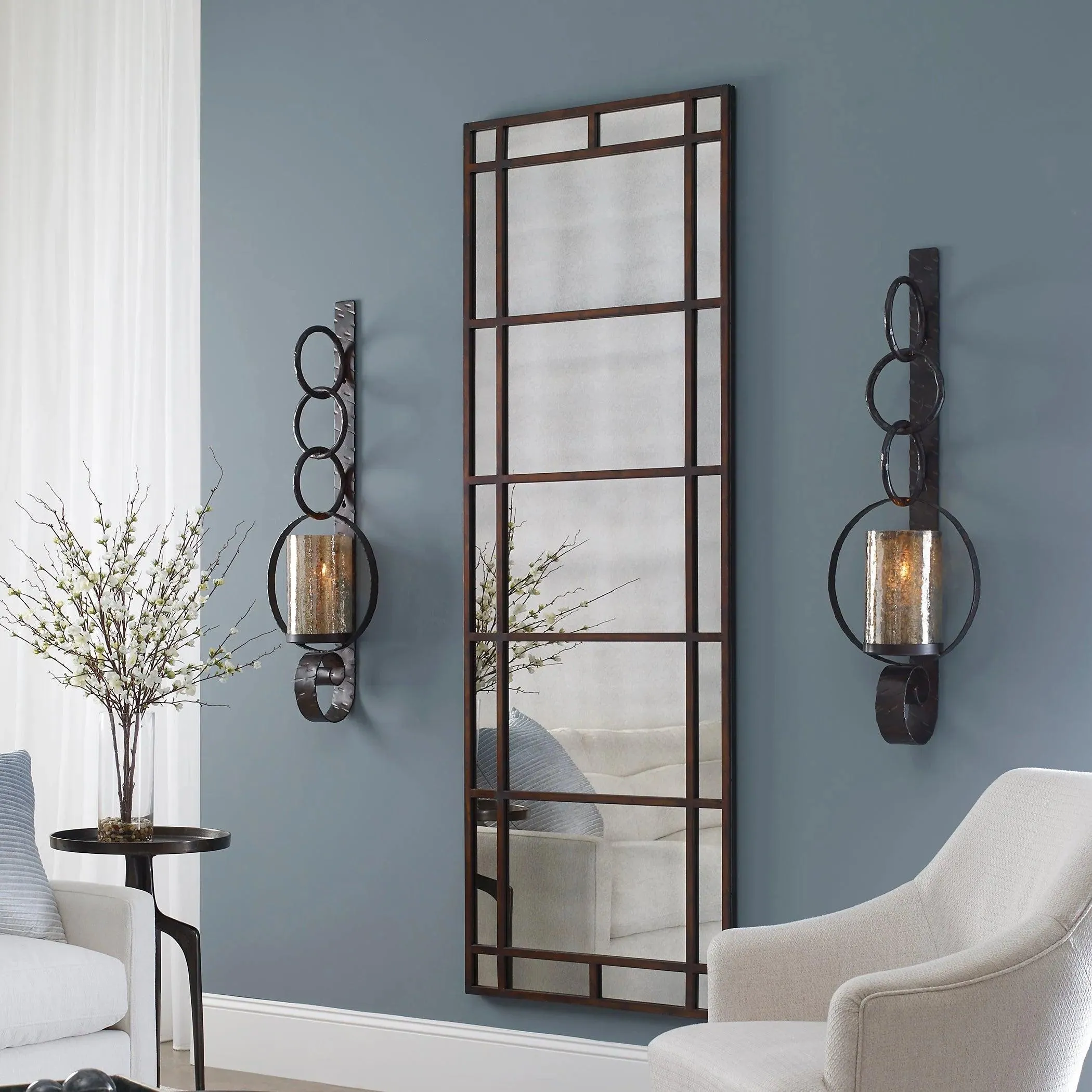 Rustic Iron & Glass Candle Sconce dining table decor, bar servingware