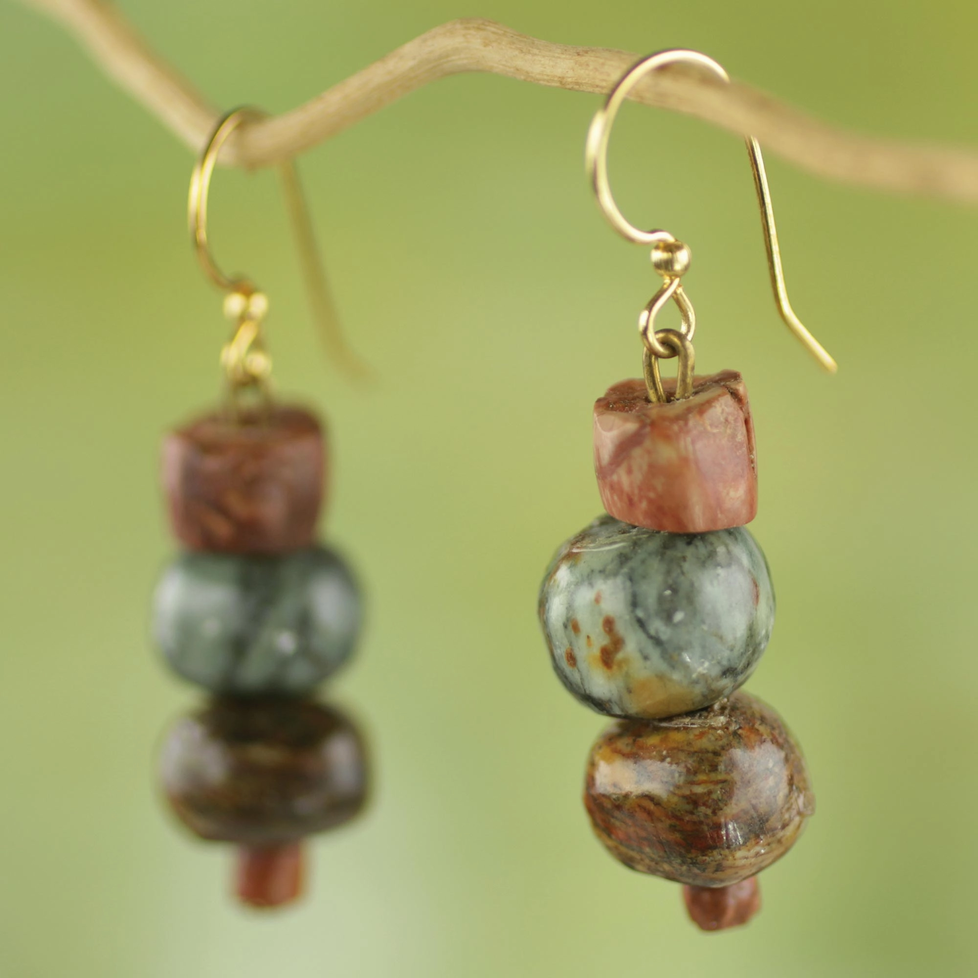 Rustic Joy Soapstone and Bauxite Bead Dangle Earrings from Ghana