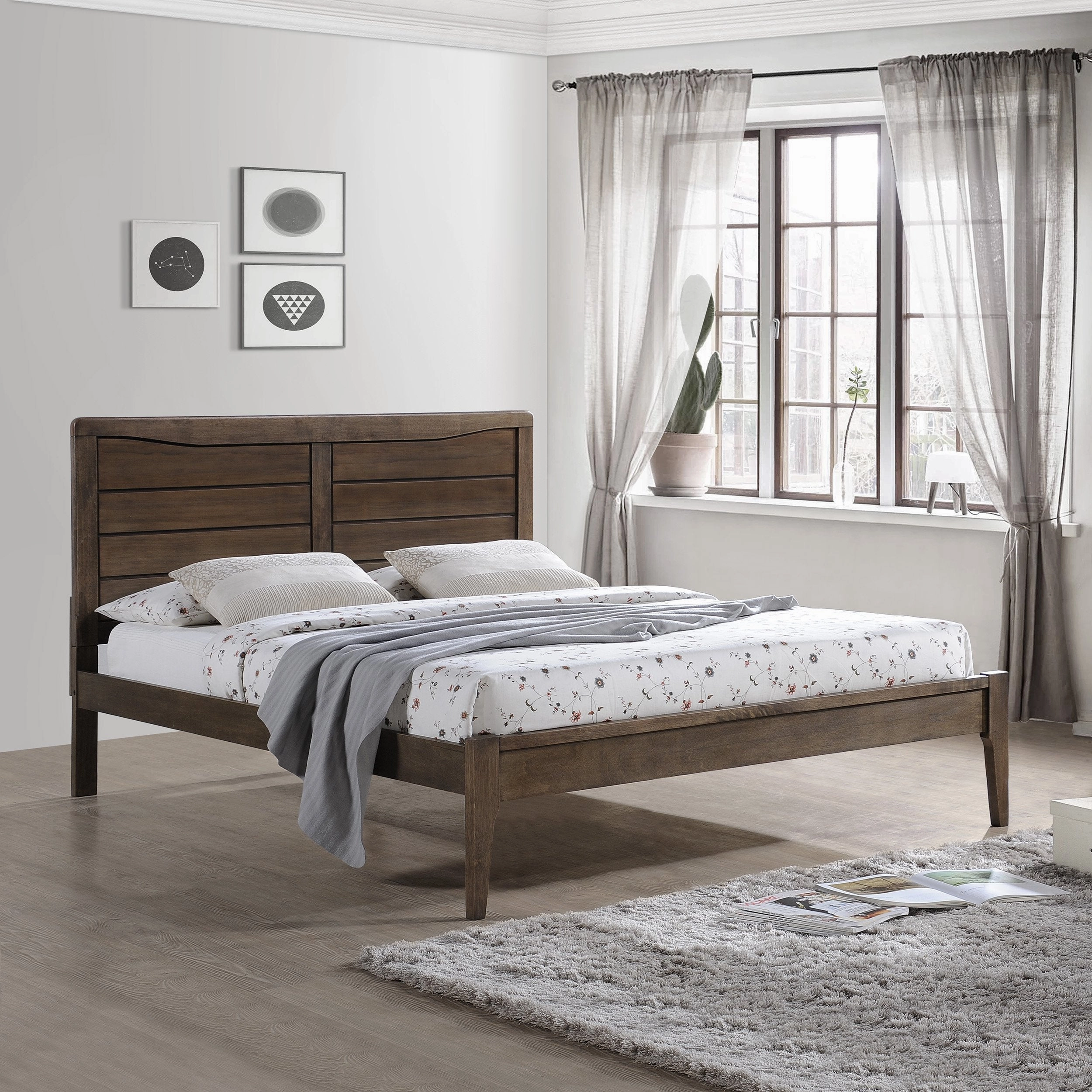 Rustic Wooden Queen Platform Bed - NH335903 throw blanket, decorative pillow