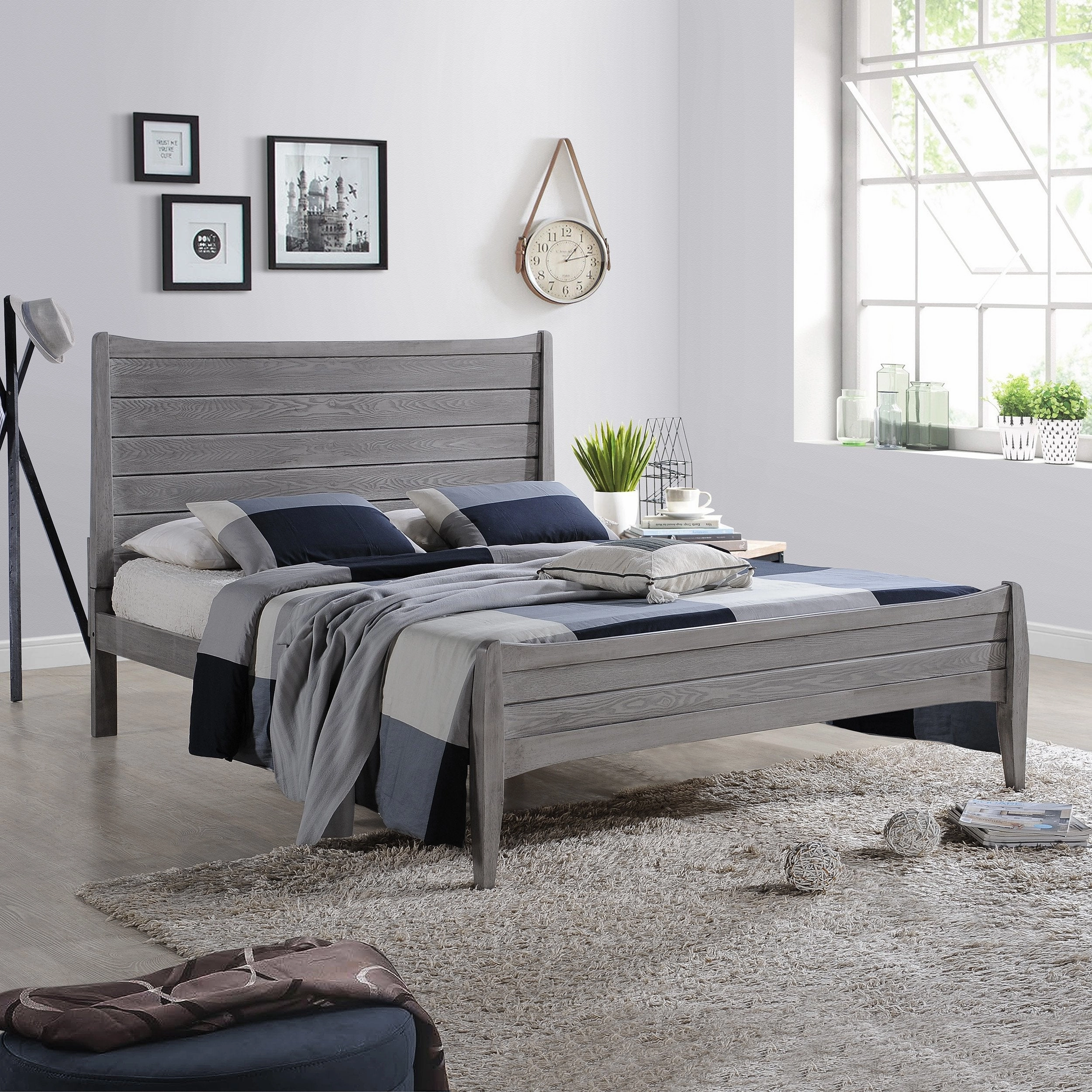 Rustic Wooden Queen Platform Bed - NH725903 throw blanket, decorative pillow