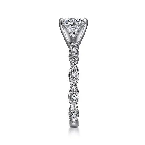 Sadie - Vintage Inspired 14K White Gold Round Diamond Engagement Ring (Setting Only)