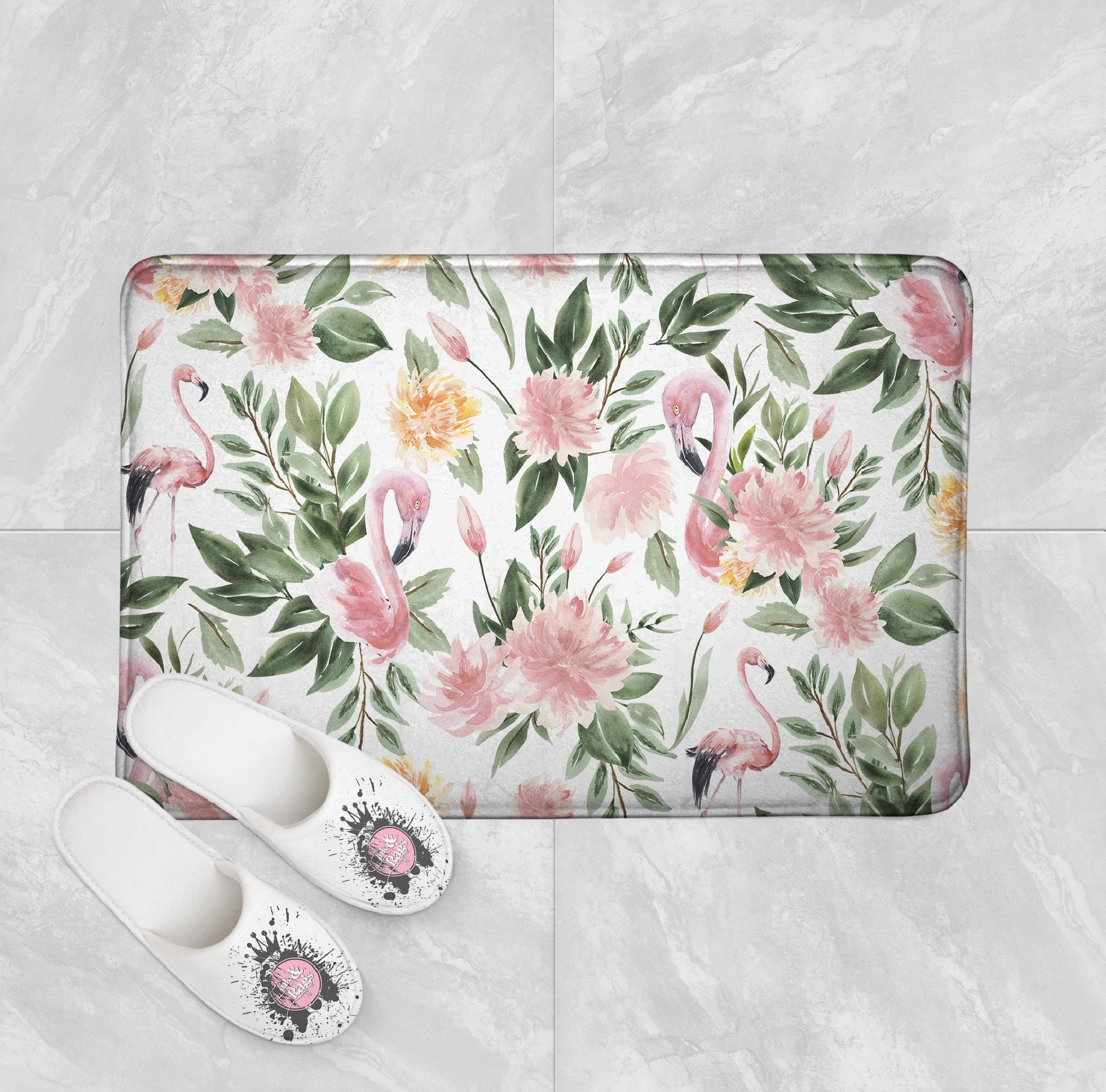Sage Green and Pink Flamingo Shower Curtains and Optional Bath Mats