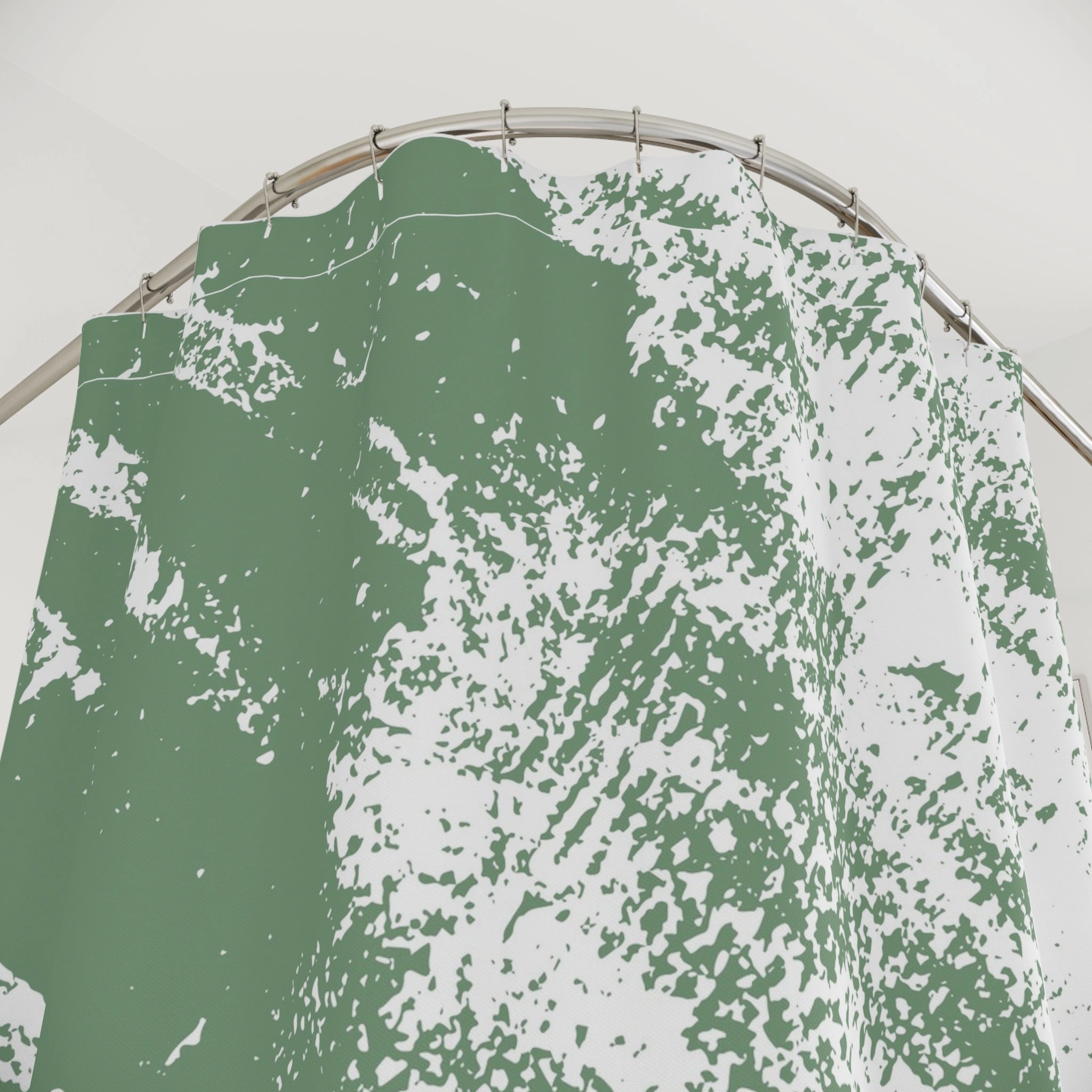 Sage Green White Shower Curtain | Minimalist Fabric Curtain