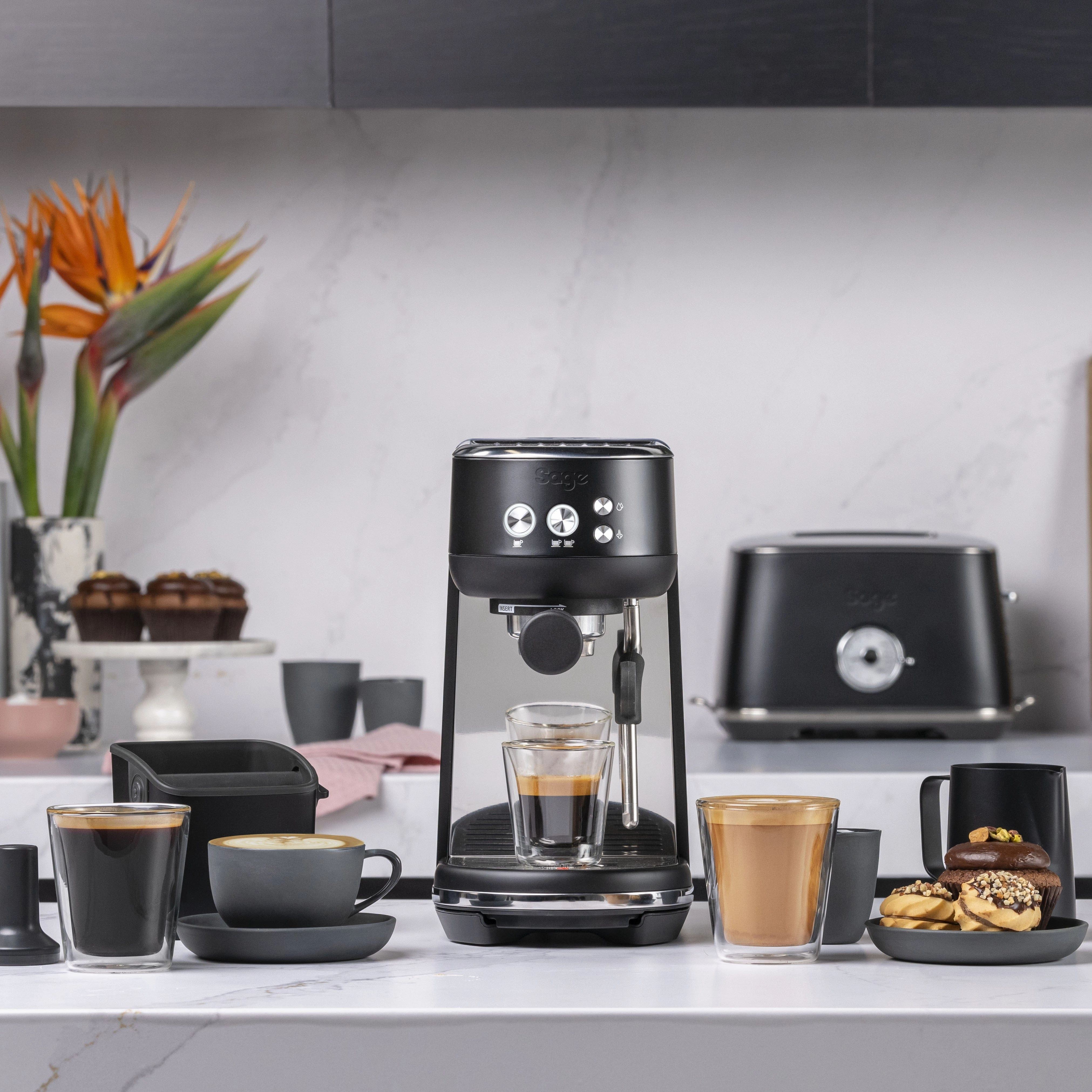 Sage the Bambino Coffee Machine In Black Truffle