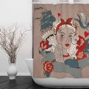 Sailor Sally Rockabilly Shower Curtains and Optional Bath Mats Lighting,Lamps Fixtures