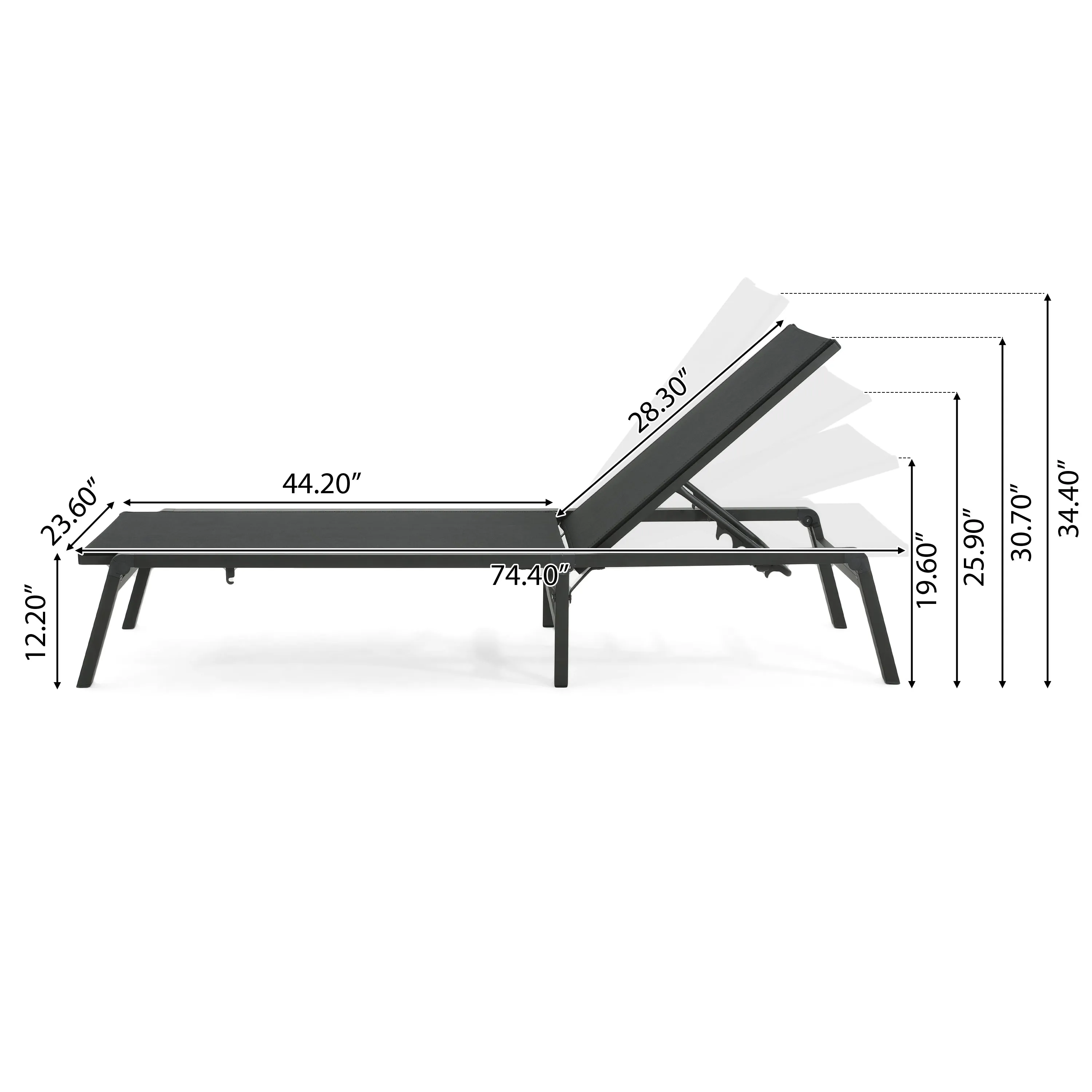 Salalh Outdoor Aluminum Folding Chaise Lounge, Set of 2