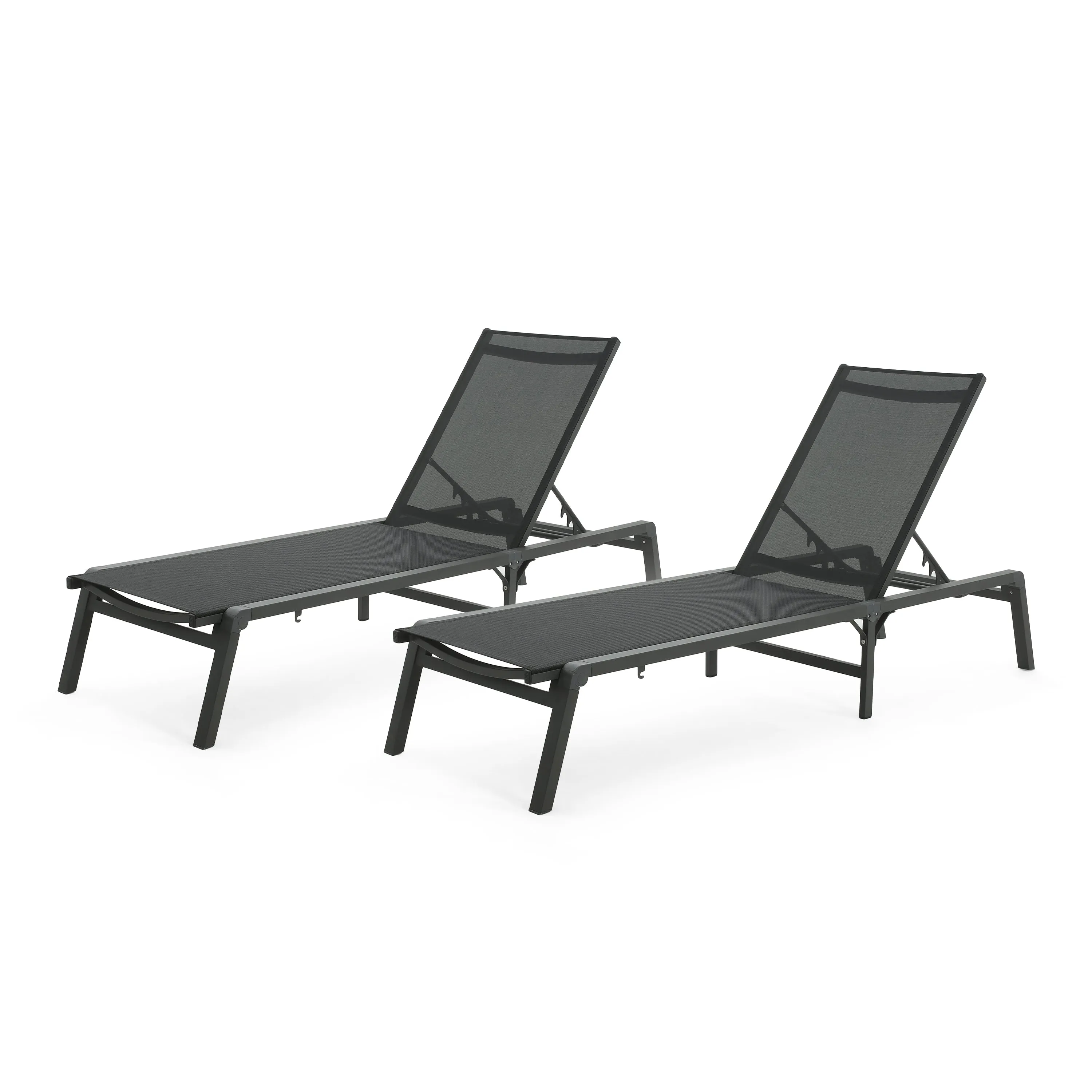 Salalh Outdoor Aluminum Folding Chaise Lounge, Set of 2