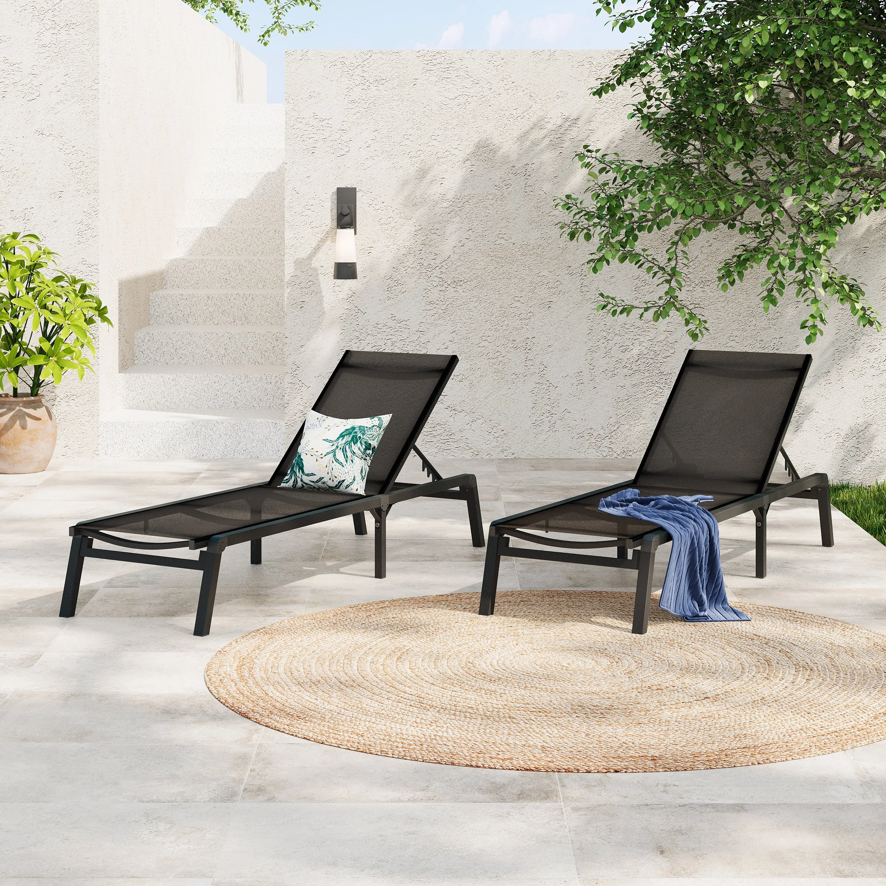 Salalh Outdoor Aluminum Folding Chaise Lounge, Set of 2 patio chairs, outdoor seating