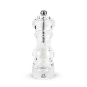 Salt mill, 18cm, Peugeot, Nancy, clear acrylic finish napkin rings, dining placemats