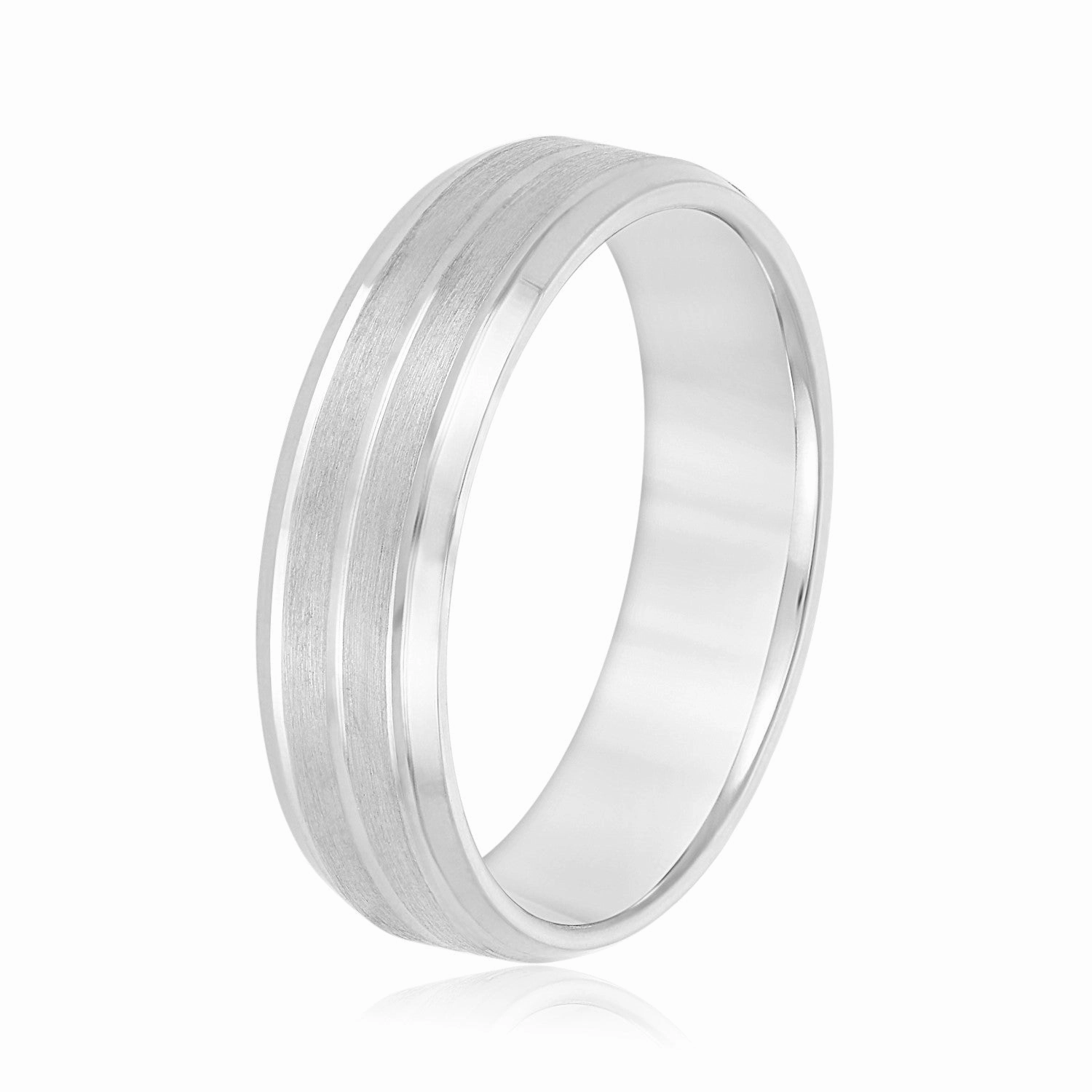 Sand Blast Men's Wedding Band with a Single Center Strip
