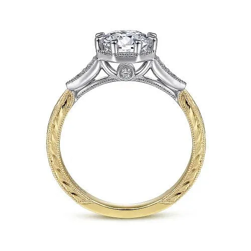 Sanna - Vintage Inspired 14K White-Yellow Gold Round Diamond Channel Set Engagement Ring (Setting Only)