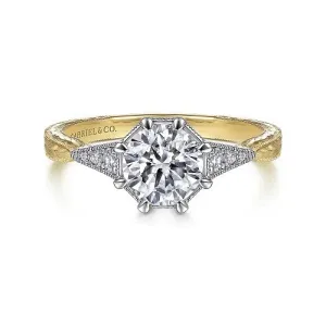 Sanna - Vintage Inspired 14K White-Yellow Gold Round Diamond Channel Set Engagement Ring (Setting Only)