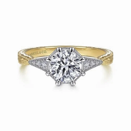 Sanna - Vintage Inspired 14K White-Yellow Gold Round Diamond Channel Set Engagement Ring (Setting Only)