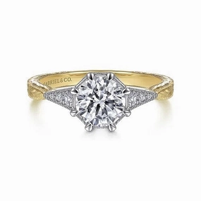 Sanna - Vintage Inspired 14K White-Yellow Gold Round Diamond Channel Set Engagement Ring (Setting Only)