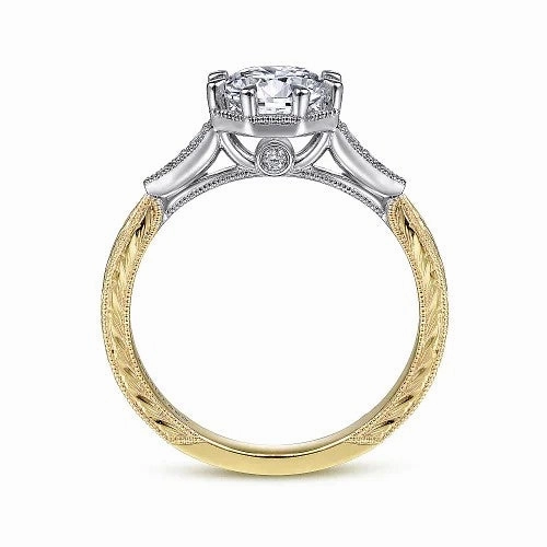 Sanna - Vintage Inspired 14K White-Yellow Gold Round Diamond Channel Set Engagement Ring (Setting Only)