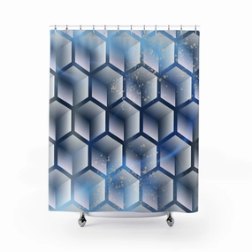 Sapphire Blue White Shower Curtain | Geometric Hexagons Lighting,Home Lighting