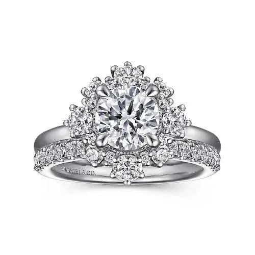 Saralynn - 14K White Gold Bursting Halo Round Diamond Engagement Ring (Setting Only)