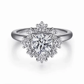 Saralynn - 14K White Gold Bursting Halo Round Diamond Engagement Ring (Setting Only)