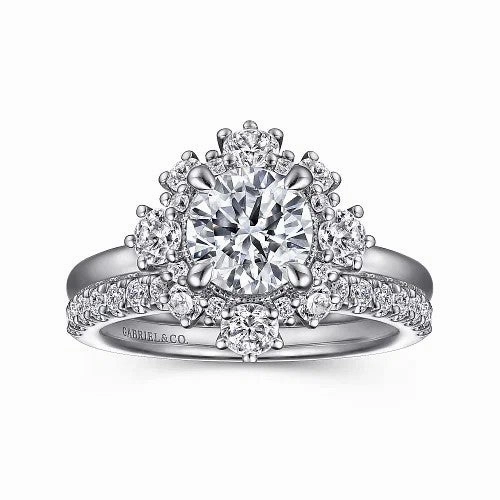 Saralynn - 14K White Gold Bursting Halo Round Diamond Engagement Ring (Setting Only)