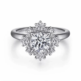 Saralynn - 14K White Gold Bursting Halo Round Diamond Engagement Ring (Setting Only)
