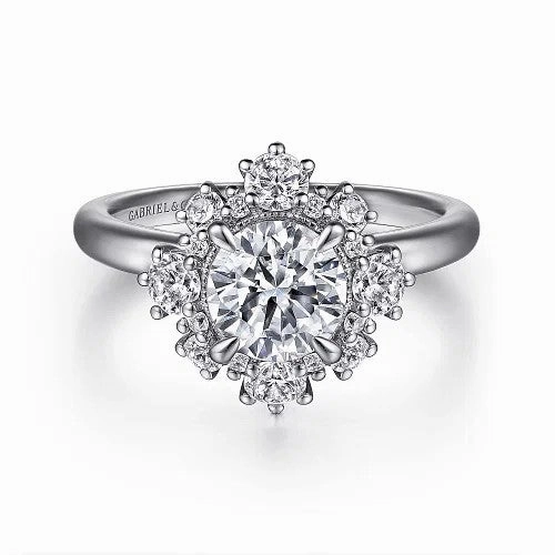 Saralynn - 14K White Gold Bursting Halo Round Diamond Engagement Ring (Setting Only)