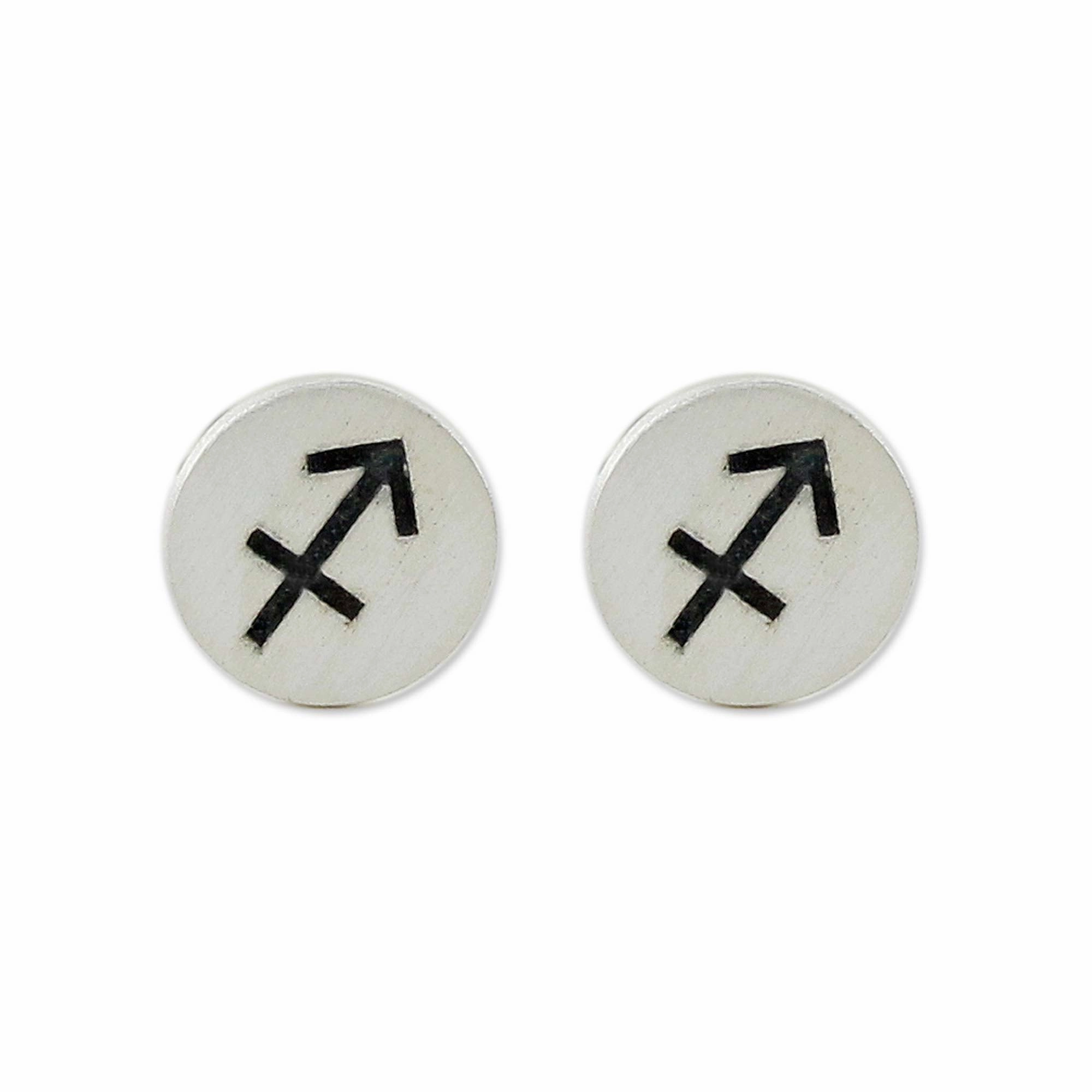Satin Sagittarius Sterling Silver Sagittarius Stud Earrings from Thailand