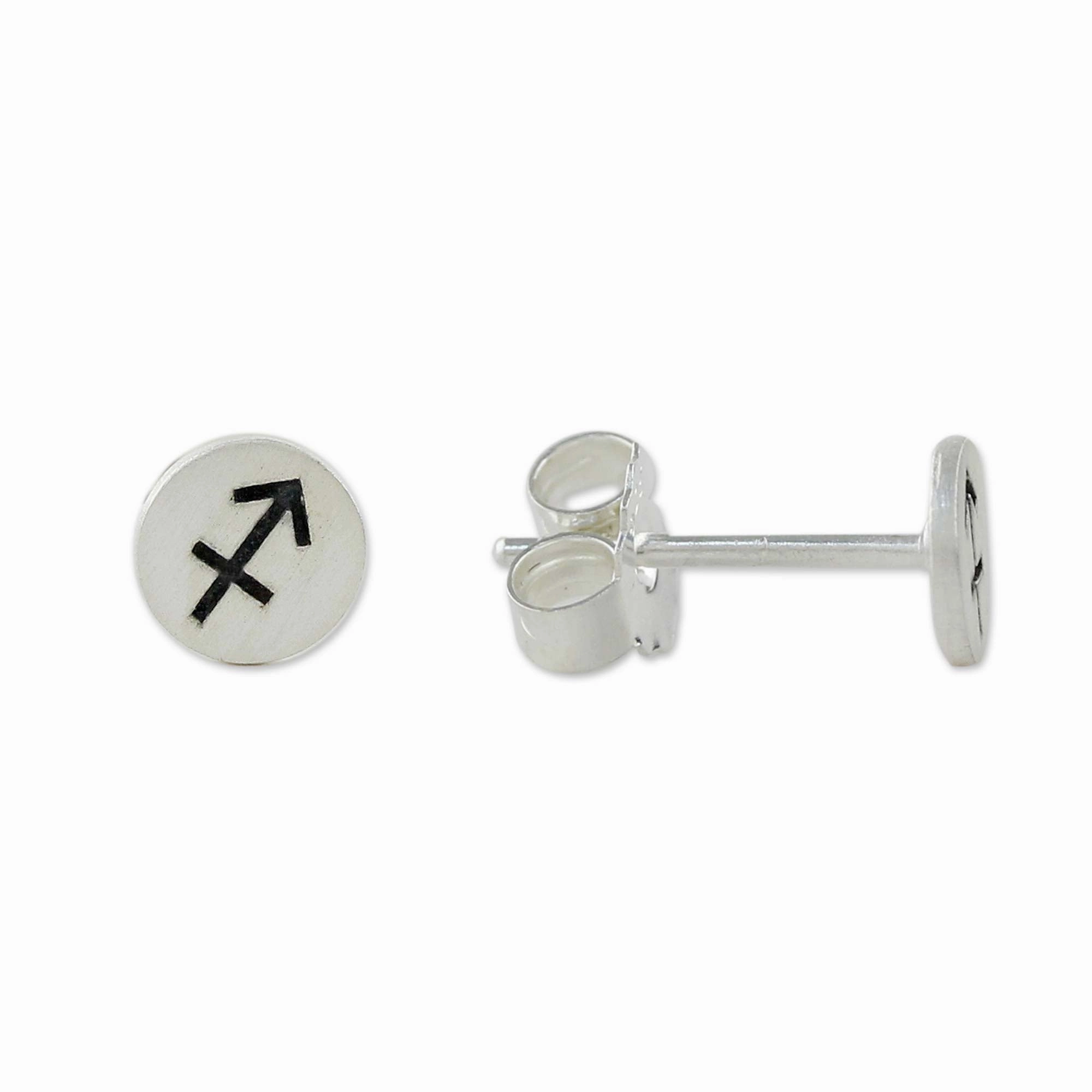 Satin Sagittarius Sterling Silver Sagittarius Stud Earrings from Thailand