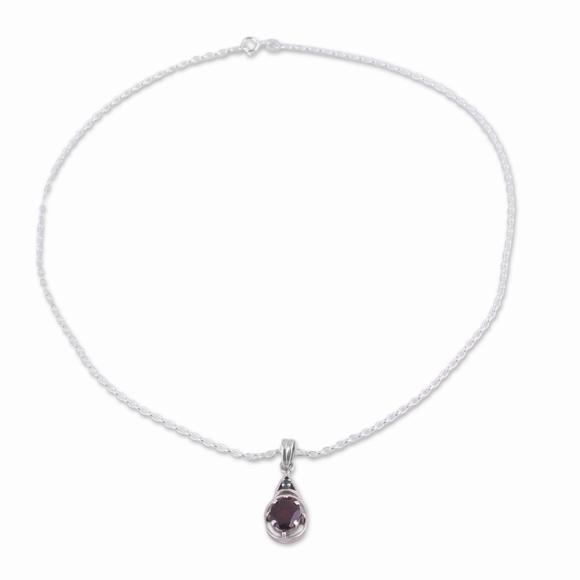 Scarlet Joy Garnet and Emerald Pendant Necklace from India