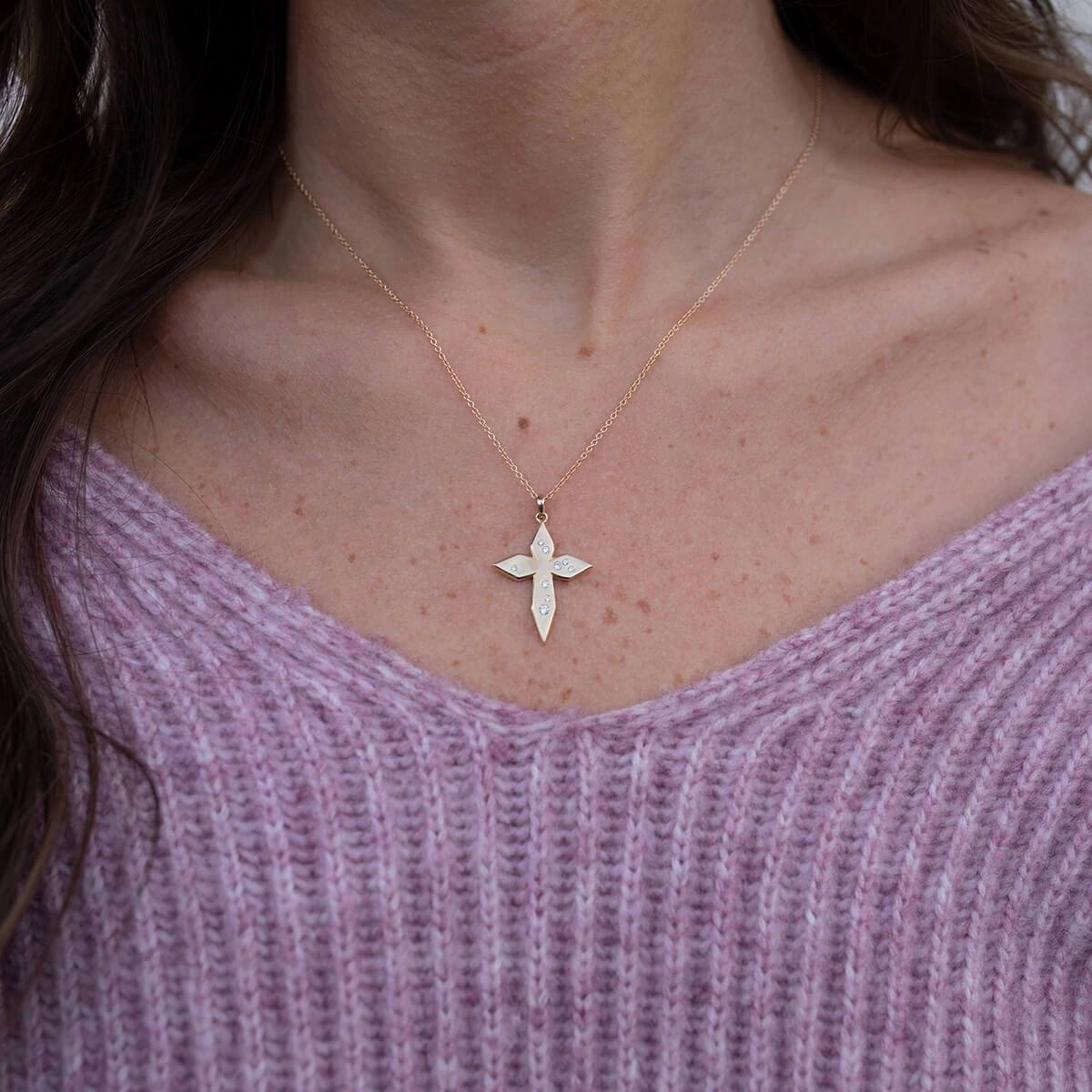 Scattered Diamond Cross Necklace