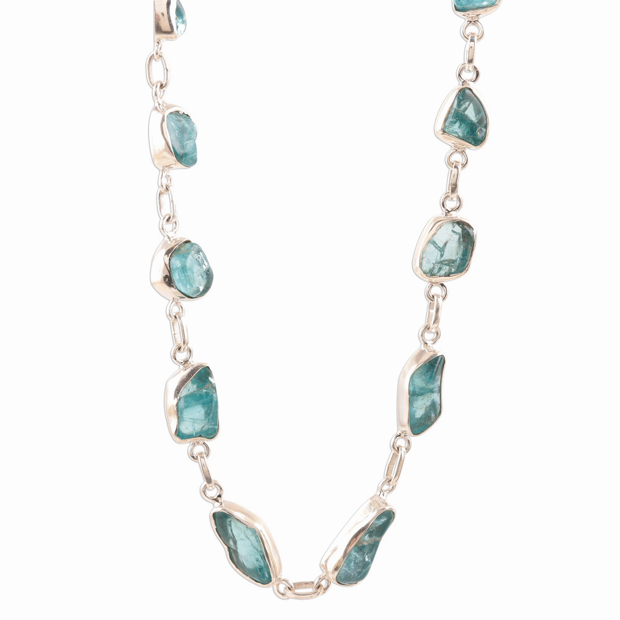 Sea Nuggets Apatite Nugget Link Necklace Crafted in India