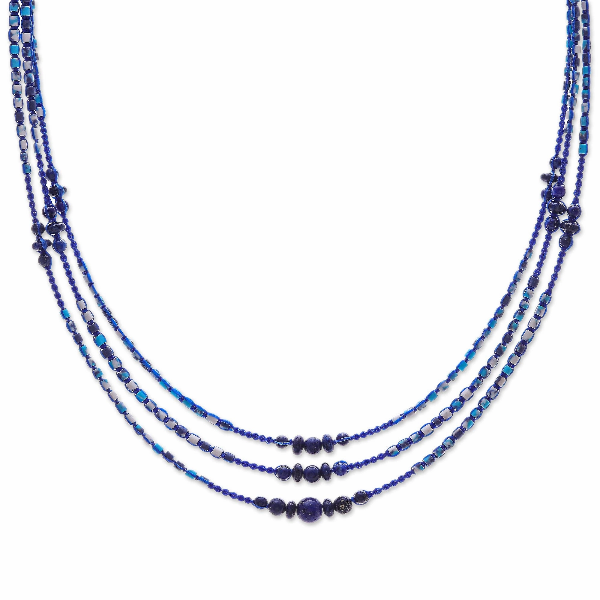 Sea Plane Macrame Lapis Lazuli and Howlite Beaded Necklace