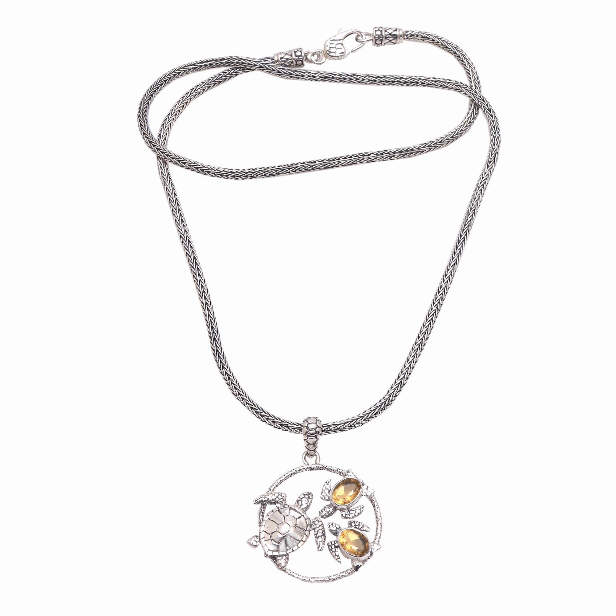 Sea Turtle Family Citrine Sea Turtle Pendant Necklace from Bali